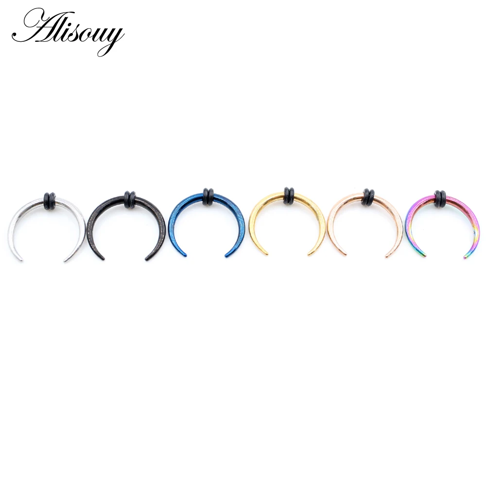 Alisouy 1PC 14/16G Gauge Stainless Steel Buffalo Horn Bull Taper Claw Flesh Ear Tunnel Expander Stretcher Nails Studs Nose Rings