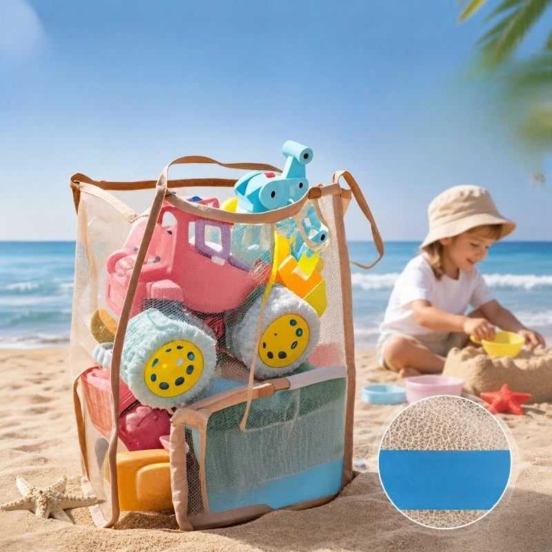 5PCS 2026 Summer Large Open-top Mesh Beach Bag Lightweight See-through Net Tote Reusable Grocery Handbag for Daily Errands