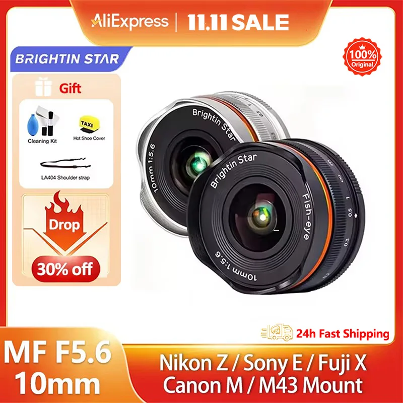 Brightin Star 10mm F5.6 APS-C lente de enfoque Manual gran angular ojo de pez Prime para Sony E FE Canon EOS M Fuji X FX Nikon Z M4/3 montaje