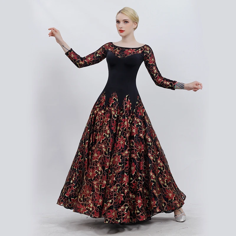 New Ballroom Dance Dress National Standard Waltz Practice Performance Clothes Competition  Women Modern Lace Big Swing Dress