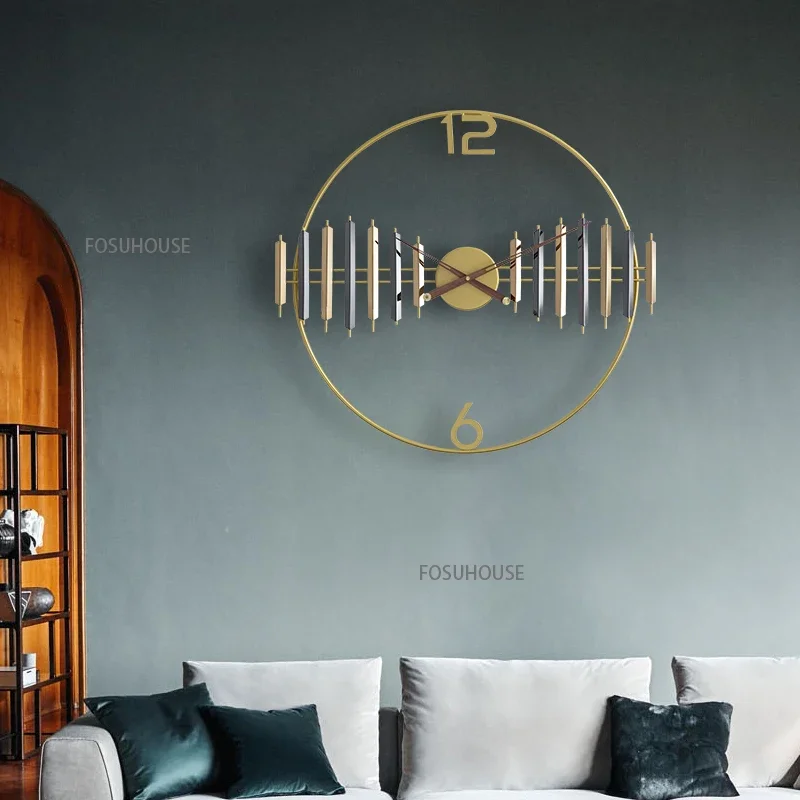 Wall Decoration Living Room Clock Modern Home Decor Ornaments Modern Simple Light Luxury Porch Dining Room Metal Clock Pendant