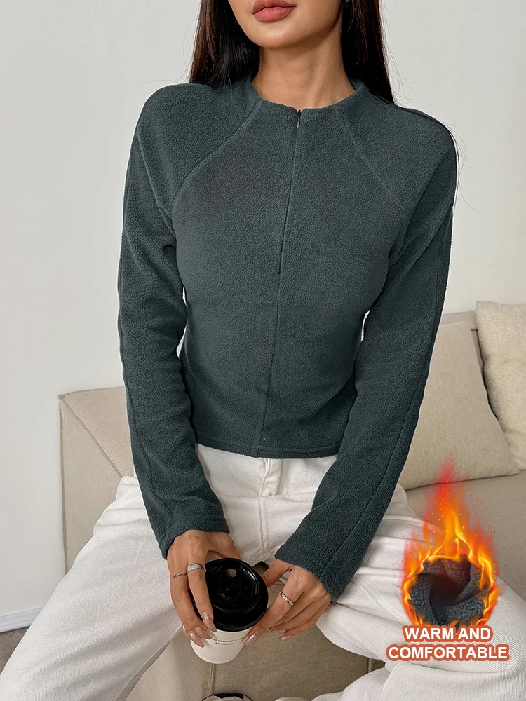 خريف شتاء جديد المرأة رداء علوي من الصوف الشارع الشهير موضة سحابات طويلة الأكمام هوديي عادية سليم الإناث ملابس علوية متعددة الاستخدامات #1