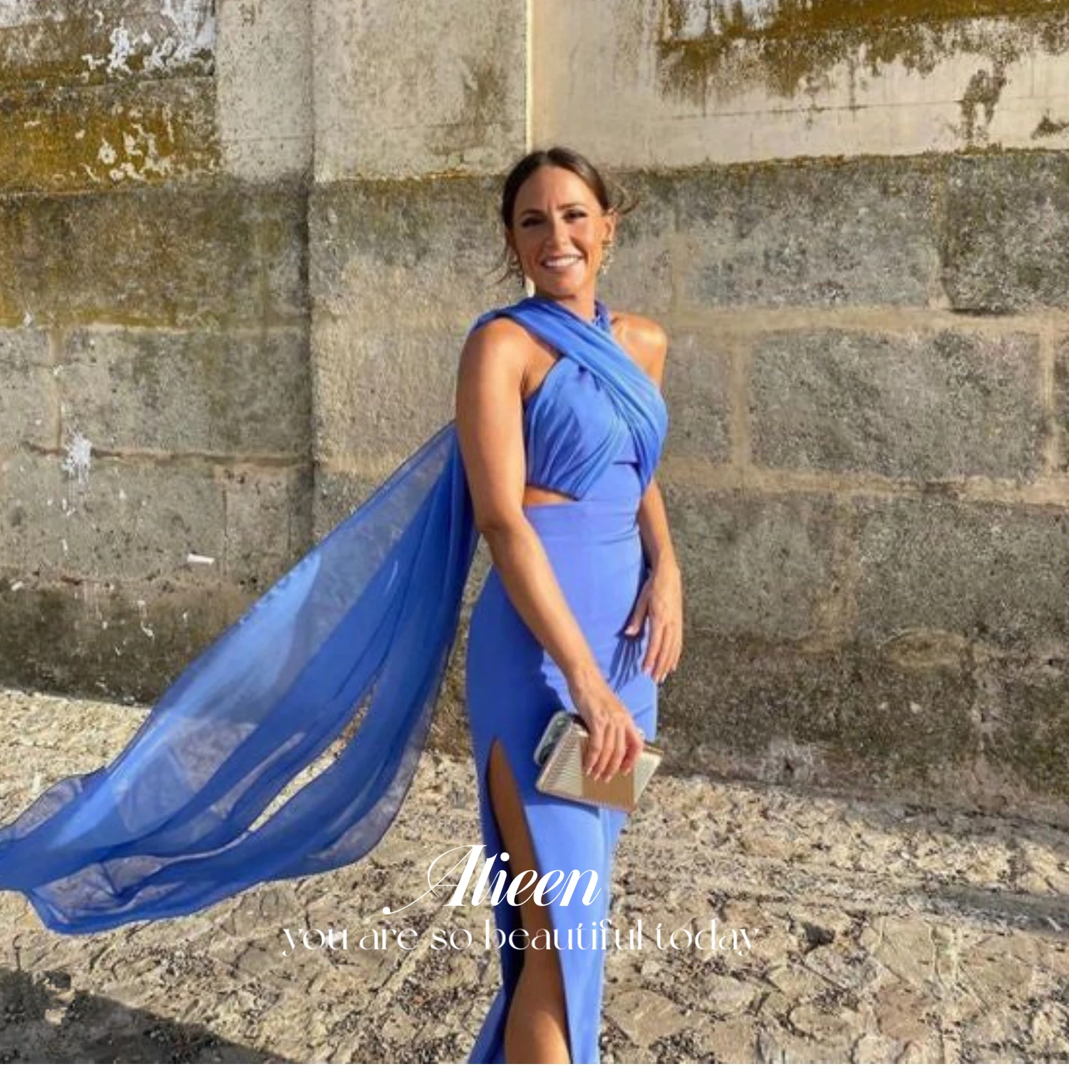 Aileen Mermaid Graduation Dress Party Evening Elegant Luxury Celebrity Blue Slit Formal Dresses for Prom Sharon Happy Dress 2024