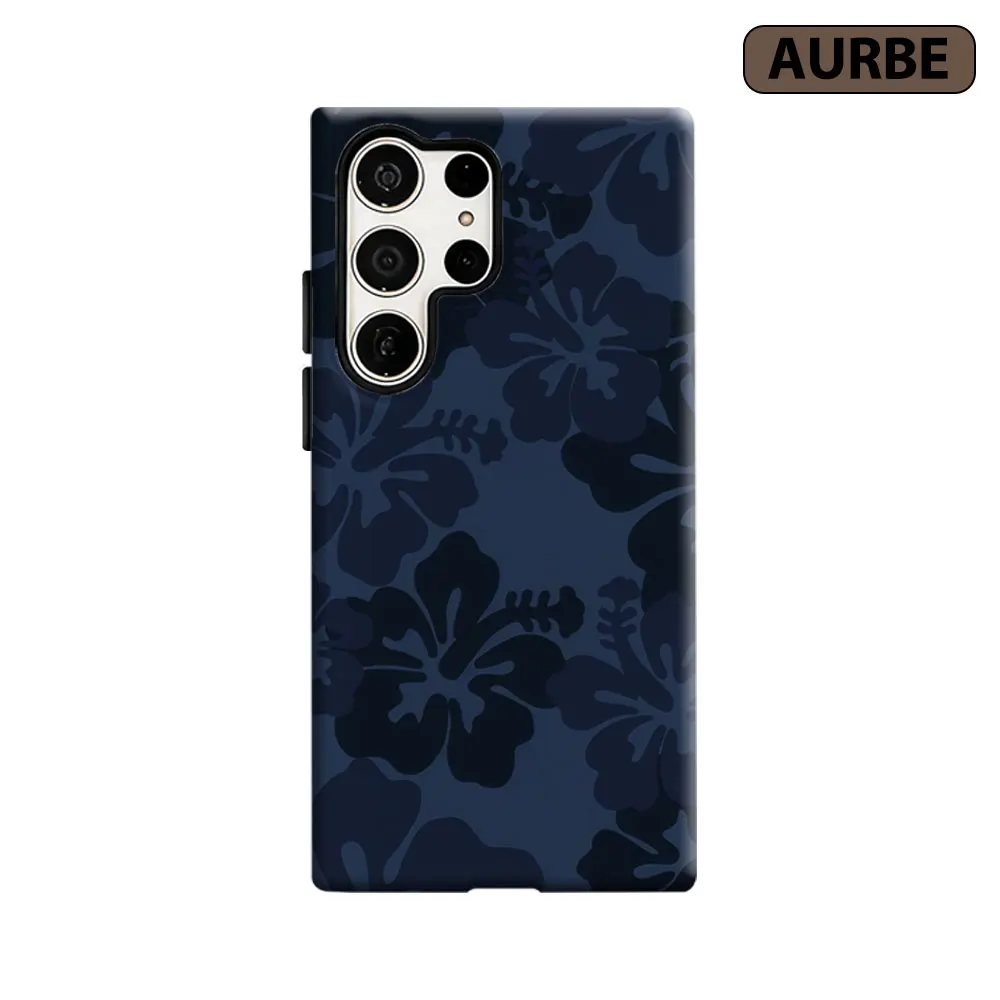 Aurbe Phone Case For Samsung Galaxy S26 S25 S24 S23 Ultra Plus HD Hard Navy Tone Floral Double Layer Film Cover