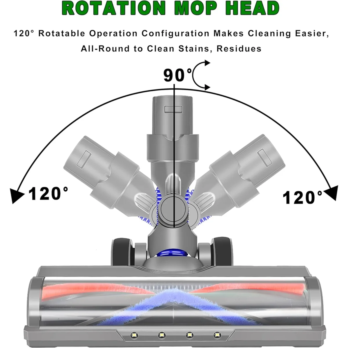 Electric Motor Brush Turbo for V6 DC62 DC61 DC58 DC59 Brush Roll with Mixed Bristles and Automatic LED Light