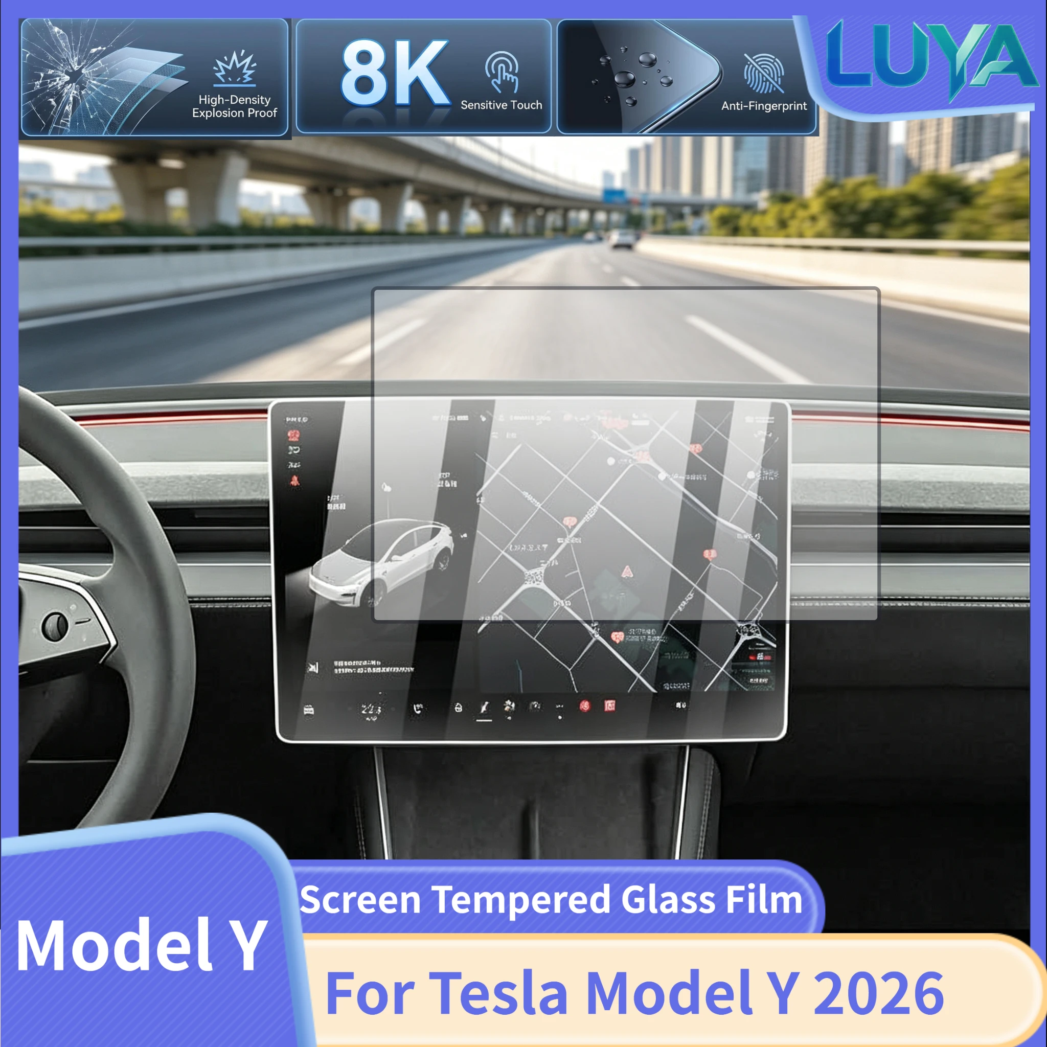 For Tesla Model Y Juniper 2026 LHD RHD Screen Protector 16"+8" Tempered Glass Film Central GPS Rear HD Matte Anti-Scratch Glare