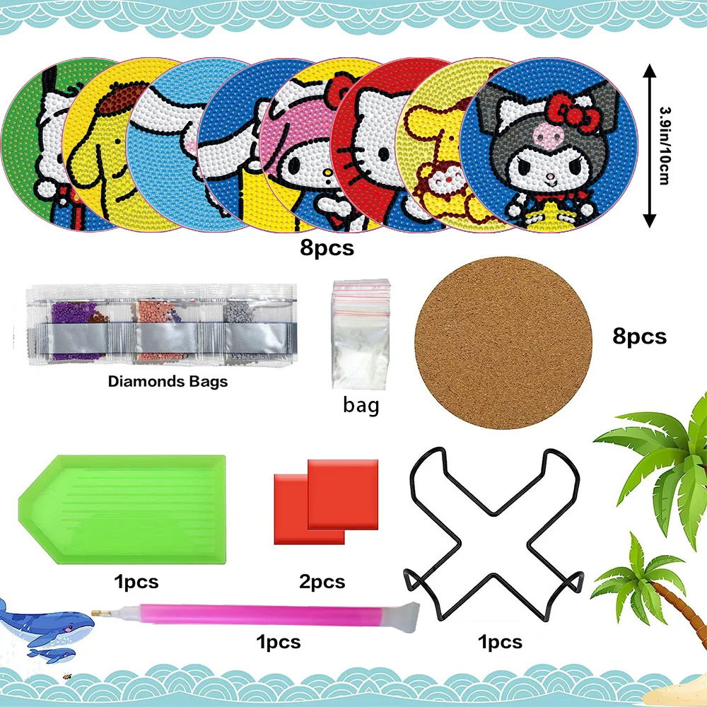 DIY Sanrio Diamond Painting Coaster HelloKitty MyMelody Kuromi  Cartoon Mosaic Drink Cup Pad Table Placemat view 4