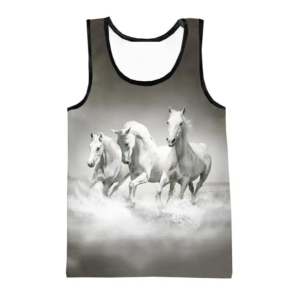 New Dazzling Cool Animal Horse 3D Printed Men’s Crew Neck Vest Sleeveless Tees Tops  Kids Summer Casual Street Style Clothing ﻿