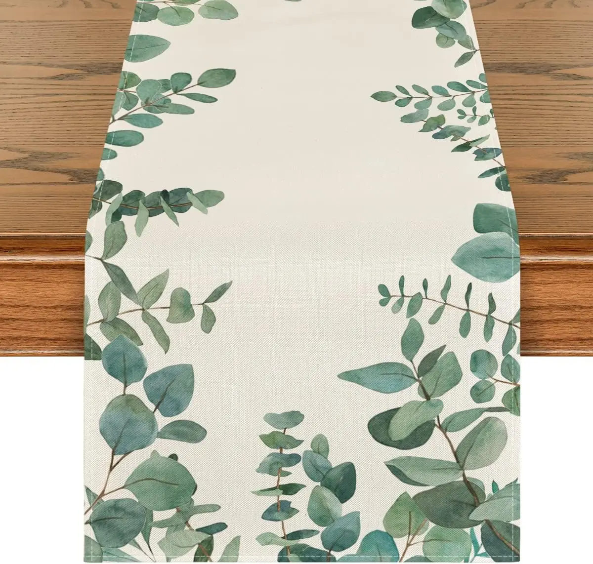 

Льняная дорожка для стола с листьями эвкалипта, декор для домашней вечеринки, весна-лето, зеленые растения, дорожки для кухонного стола, комод, шарф, декор стола