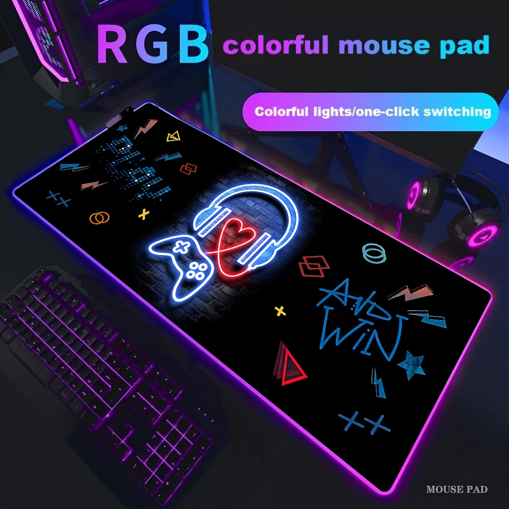 Gamepad rgb grande mouse pad gamer led backlight luminoso gamers antiderrapante almofadas de teclado de borracha xl e-sports portátil tapete de mesa de escritório