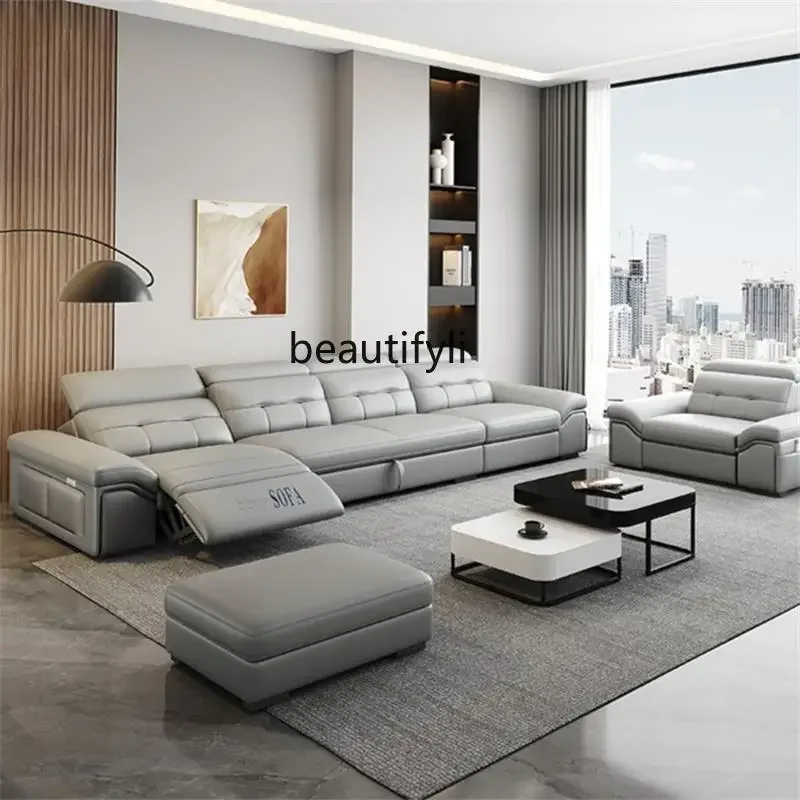 First Class Leather Multifunctional Electric Sofa Living Room Modern Sofa Bed Dual-Purpose in One Folding