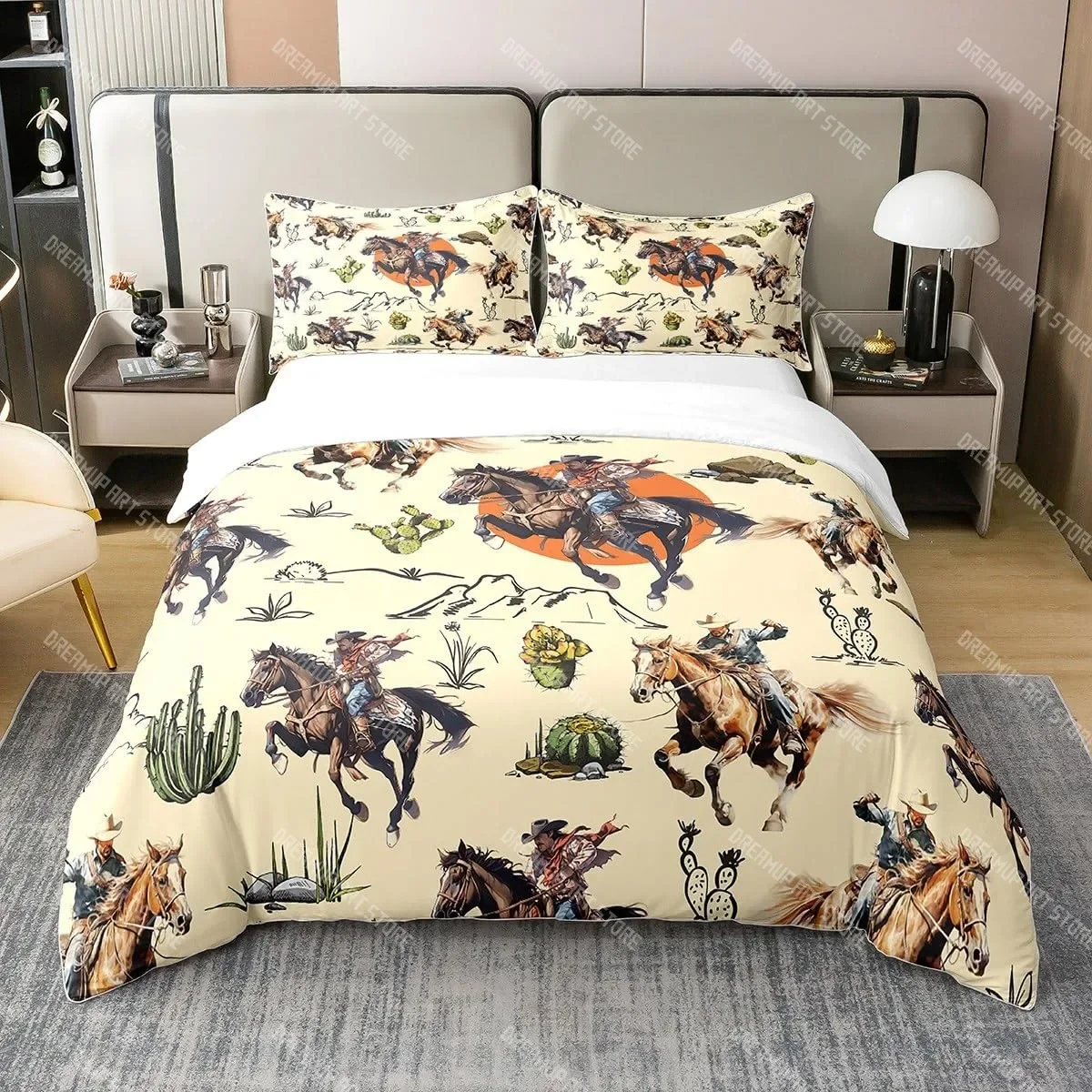 

Western Decor Duvet Cover Retro Cowboy Style Bedding Set Wild West Themed Comforter Cover for Boys Teens Men Bedspread Cover