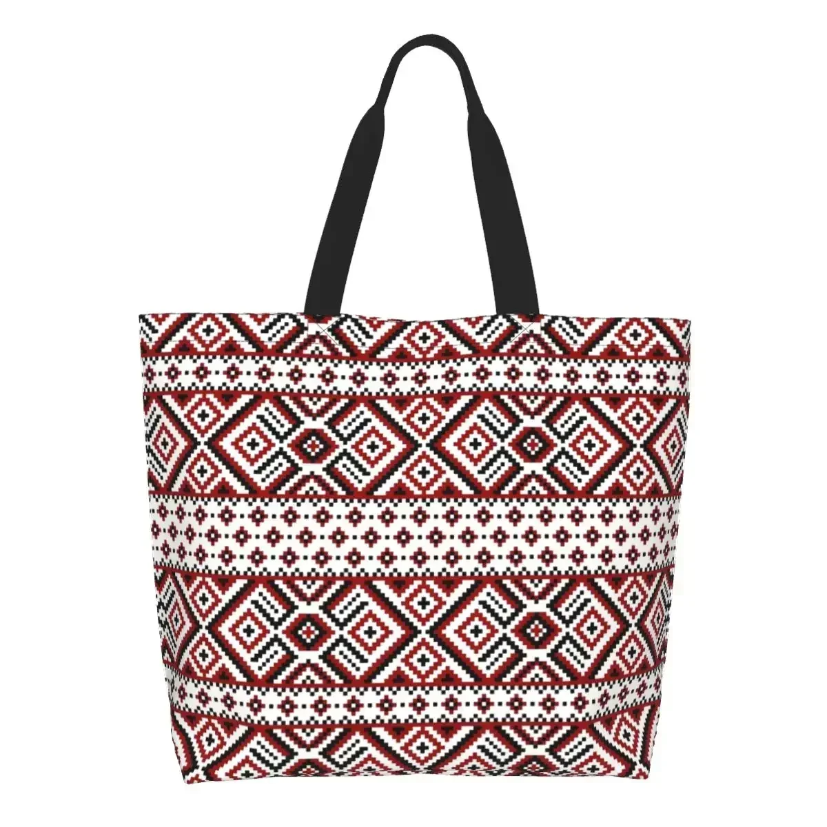 

Reusable Red And Black Shopping Bag Shoulder Canvas Tote Bag Washable Bohemian Groceries Shopper Bags