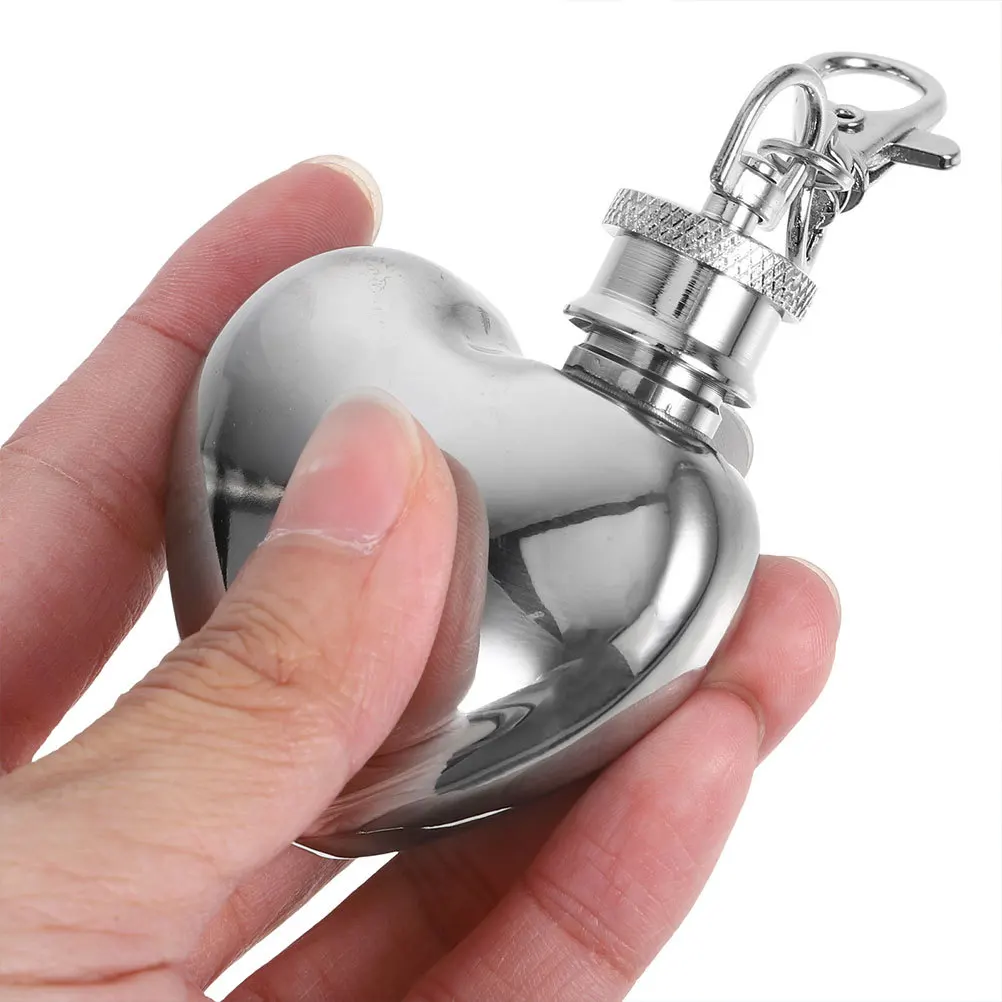 

2Pcs Heart Shaped Stainless Steel Mini Flask Keychain Leak Proof Portable Pocket Bottle for Camping Outdoor Drinking Wine Liquor