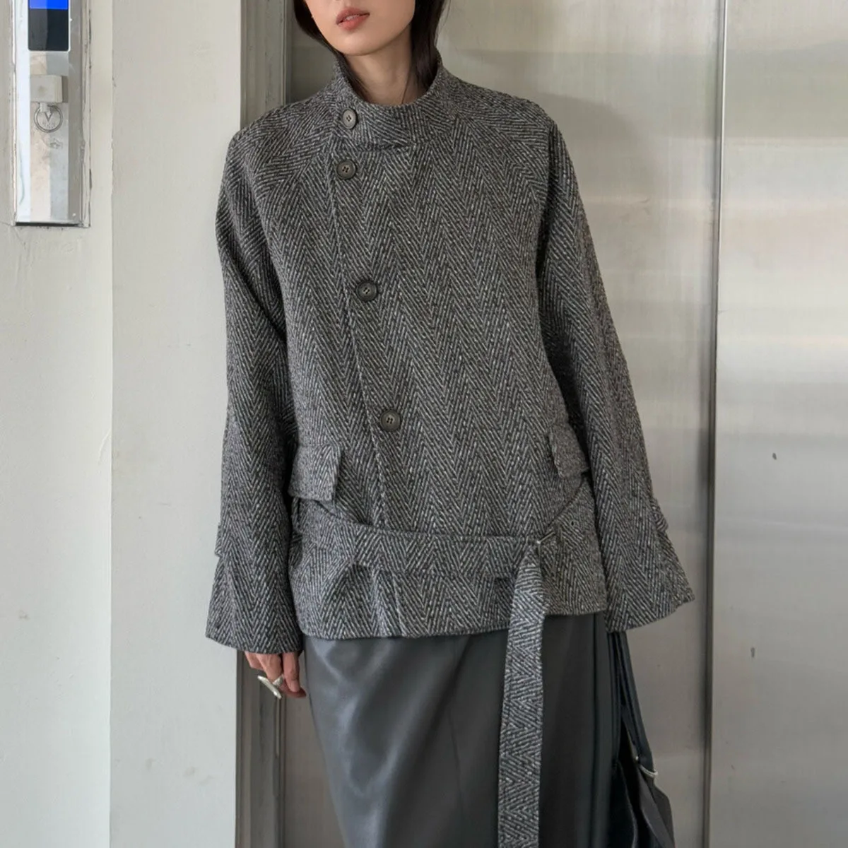 KWTX Damski płaszcz wełniany w stylu vintage, projektant, nowość 2025, 100% wełna, z paskiem, stójka, jednorzędowy, elegancki, casualowy, zimowy, jesienny