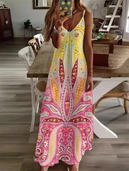 New Ladies Fashion Dress Casual Retro Ethnic Print Sundress Summer Ladies Boho Vacation Sexy Slip Dress Elegant Evening Dress