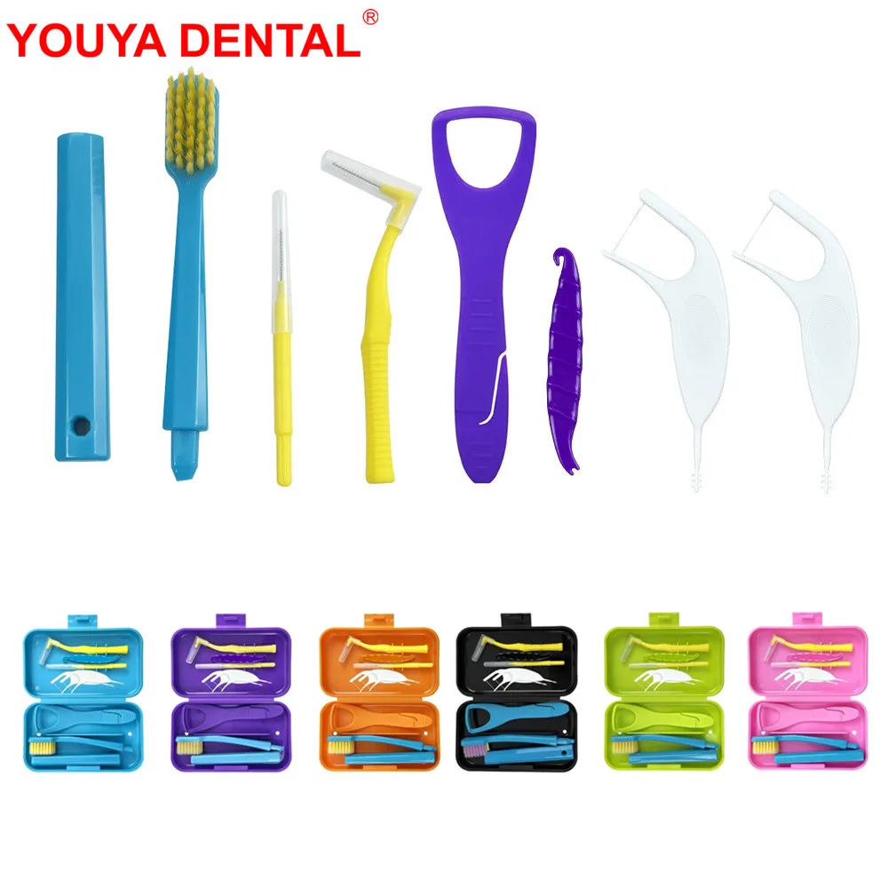 

Travel Dental Care Kit With Tongue Cleaner Orthodontic Oral Cleaning Toothbrush Interdental Brush Floss Sticks Aligner Remover