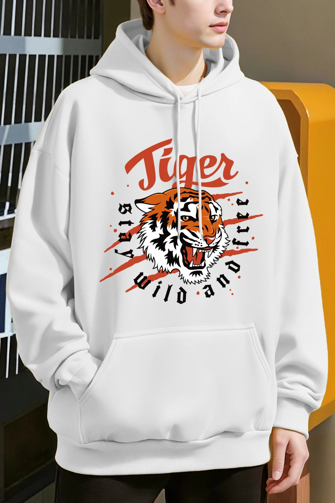 Tiger Stay Wild And Free Design Man Hoody Oversize Fleece Hoodies Herbst All-Match-Kleidung Mehrfarbige Hip Hop Herren-Sportbekleidung