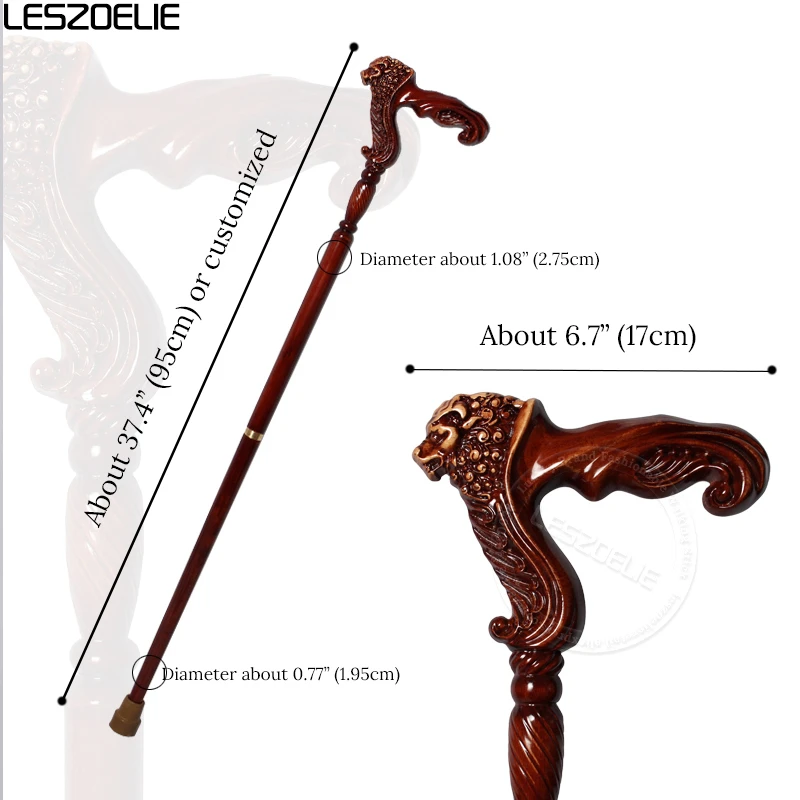 95cm Lion-Head Luxury Wooden Stick Men Retro Detachable German Beech Walking Sticks Women Fashionable Elegant Walking Canes