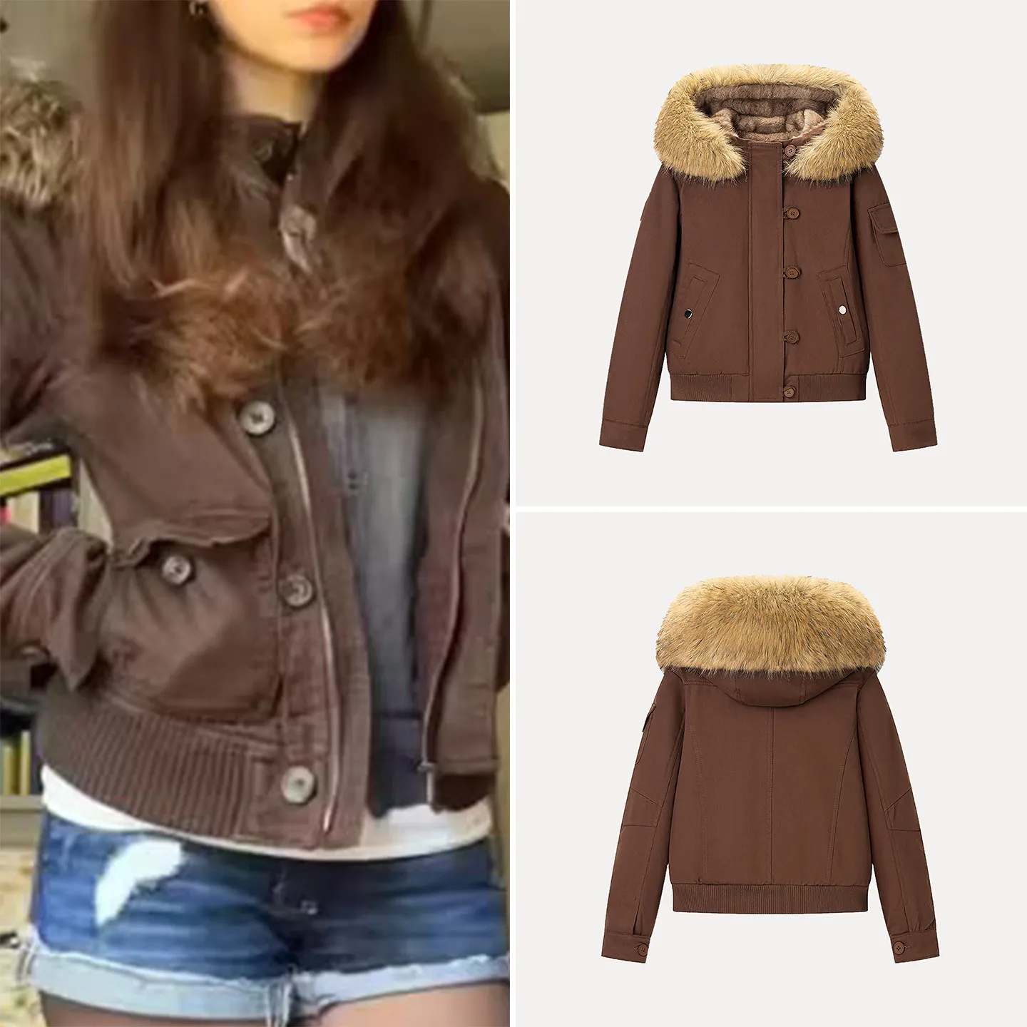 

Женское зимнее пальто Ele Pure Color Fur Jaet, универсальное, с воротником-стойкой, для повседневной носки, длинное, на молнии