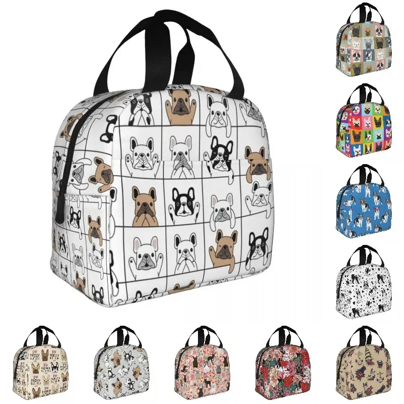 Cute Puppy French Bulldog Lunch Bag Warm Cooler Thermal Insulated Lunch Box for Student School Work Picnic Food Tote Bags