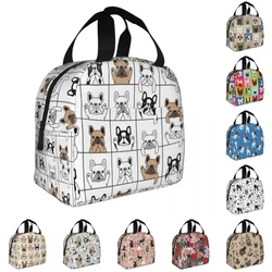 Cute Puppy French Bulldog Lunch Bag Warm Cooler Thermal Insulated Lunch Box for Student School Work Picnic Food Tote Bags