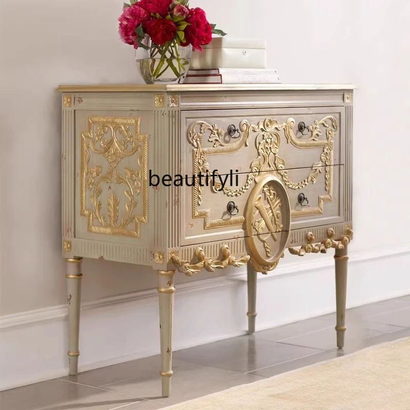 

American Country Style Solid Wood Entryway Cabinet American Postmodern Painted Cabinet Carved Partition Decorative Cabinet