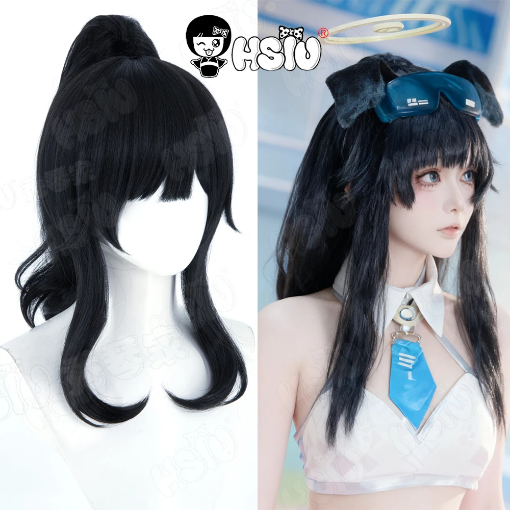 

Парик для косплея Nekozuka Hibiki HSIU 50 см, черные короткие волосы, термостойкий синтетический парик + шапочка для парика, игровой синий архив, парик для косплея