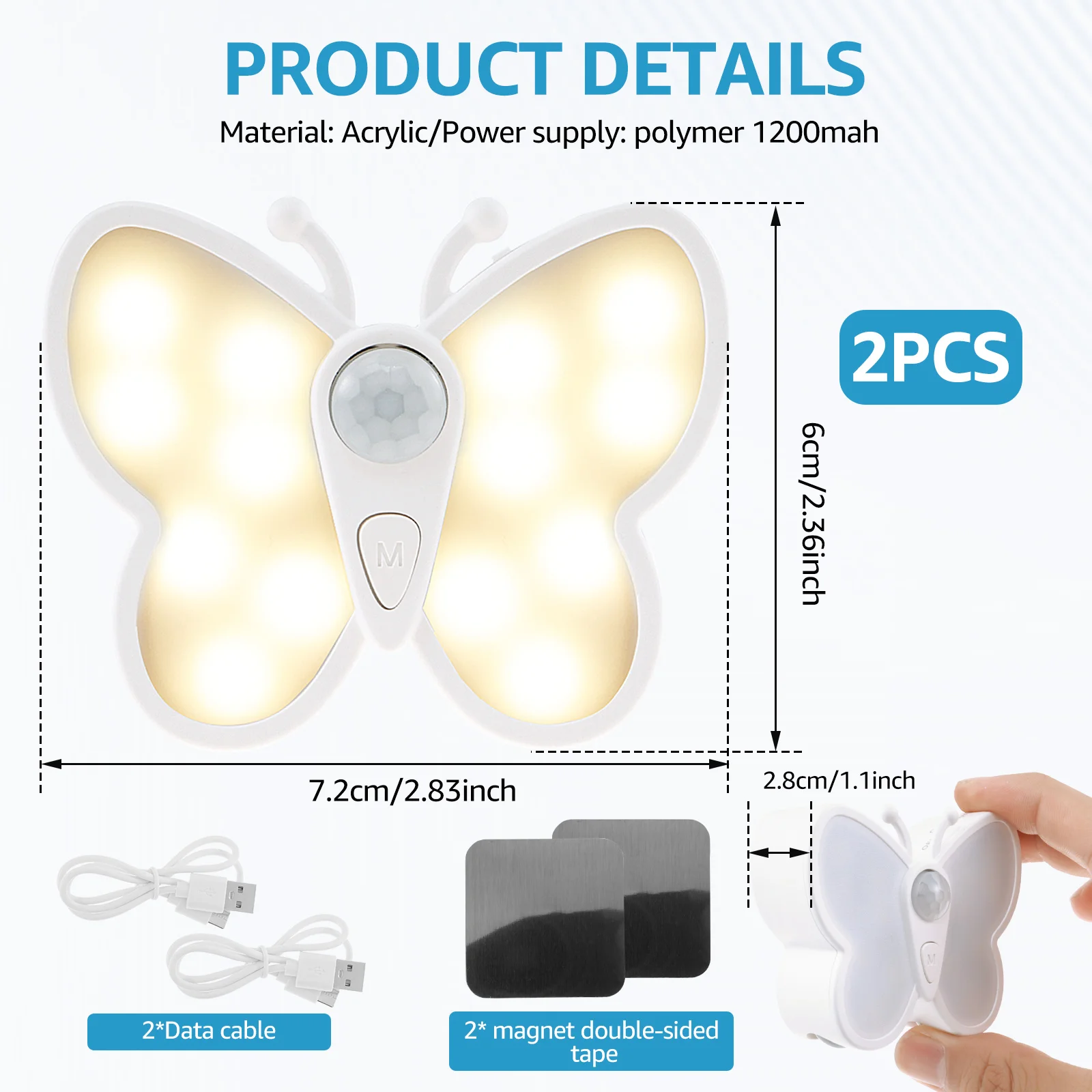 2Pcs Sensor Night Light Motion Sensor LED Night Light Dimmable Wall Night Lamp for Home Bathroom Kitchen Hallway Stairs Bedroom