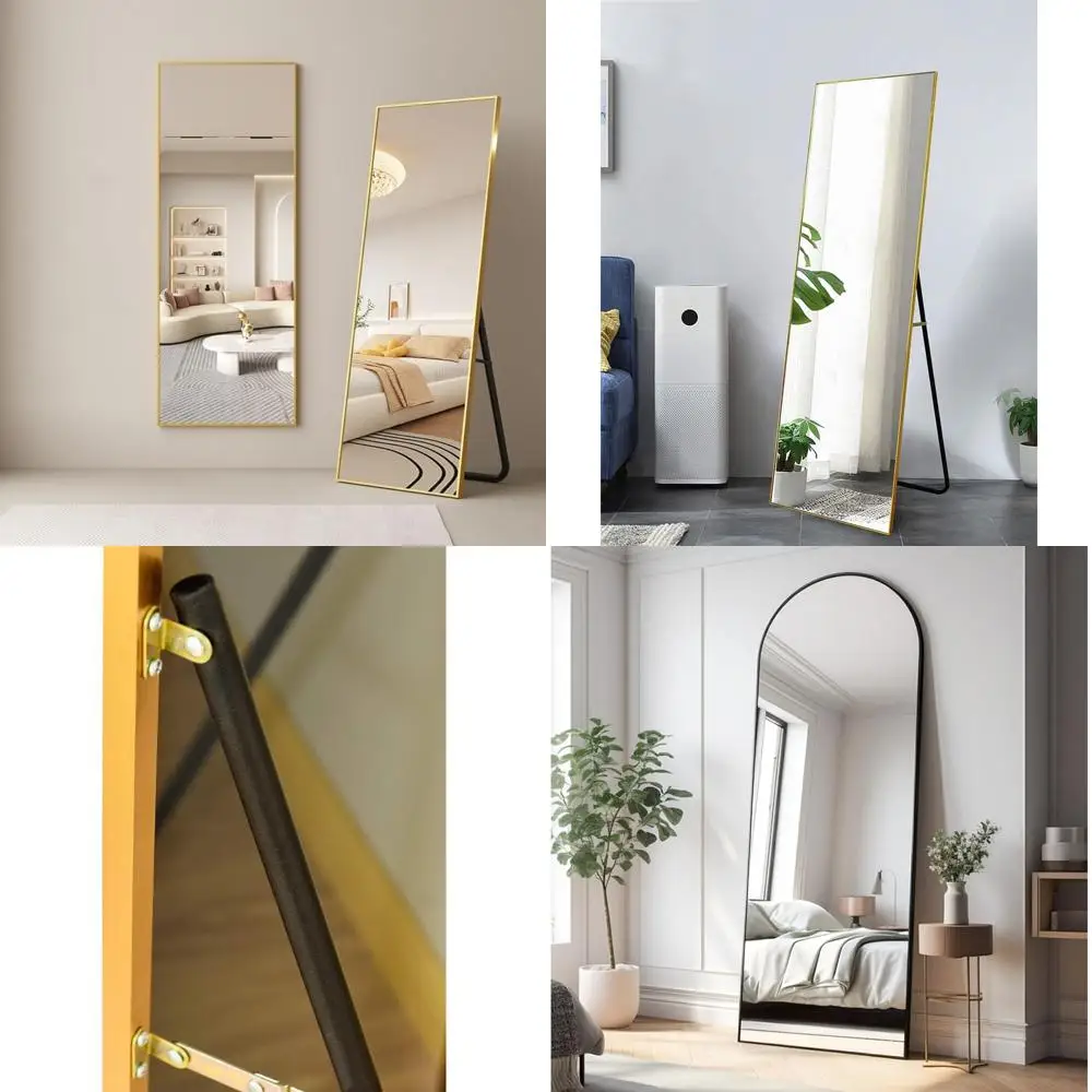 Goldfarbener Ganzkörper-Wandspiegel mit Ständer für Schlafzimmer und Ankleidezimmer, 64 x 21, ideal für die Ganzkörperansicht