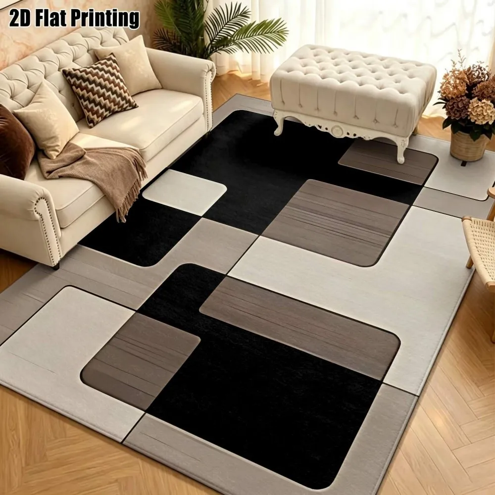 Living Room Rug Deconstructed Semicircles Arcs Printed Large Rectangular Carpet Mottled Stone Grain For Sofa Windowsill
