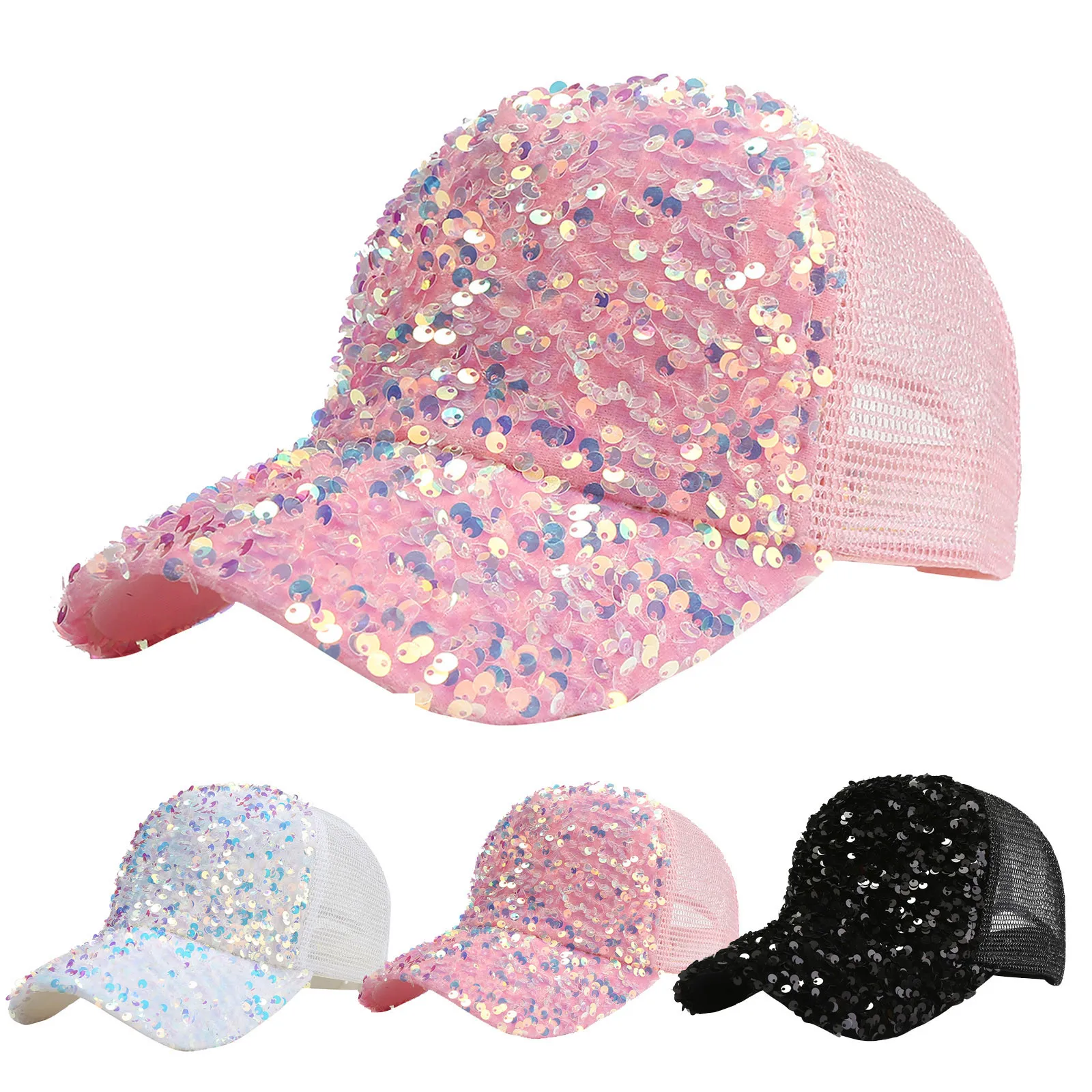 Shiny Sequins Baseball Hat For Women Summer Mesh Duck Tongue Caps Breathable Sunshade Visors Korean Girl Peaked Cap Y2k 2024