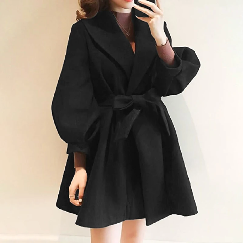 

Autumn and Winter Wool Coat Fashion with Waist Wide Loose Jacket Solid Color Puff Sleeve Jacket Korean Chic Cardigan S-5XL