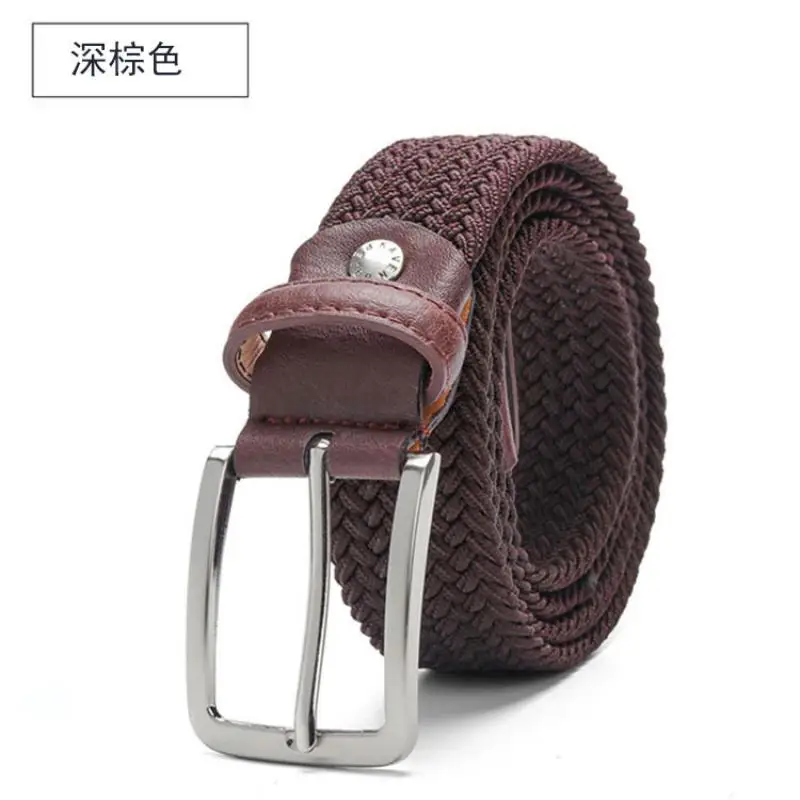 Men Belt 110cm Length Brown Gray Luxury Discount Price High Quality Fashion Woven Elastic Buckle Student Gift Relatives Friends