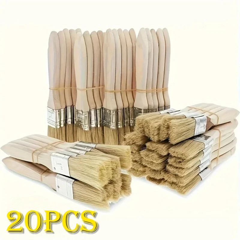 20 فرشاة Pig Mane، مناسبة للفن، والحرف اليدوية، والتجصيص، والرسم، وتطبيق الغراء، وفرش المقابض الخشبية لفرش P