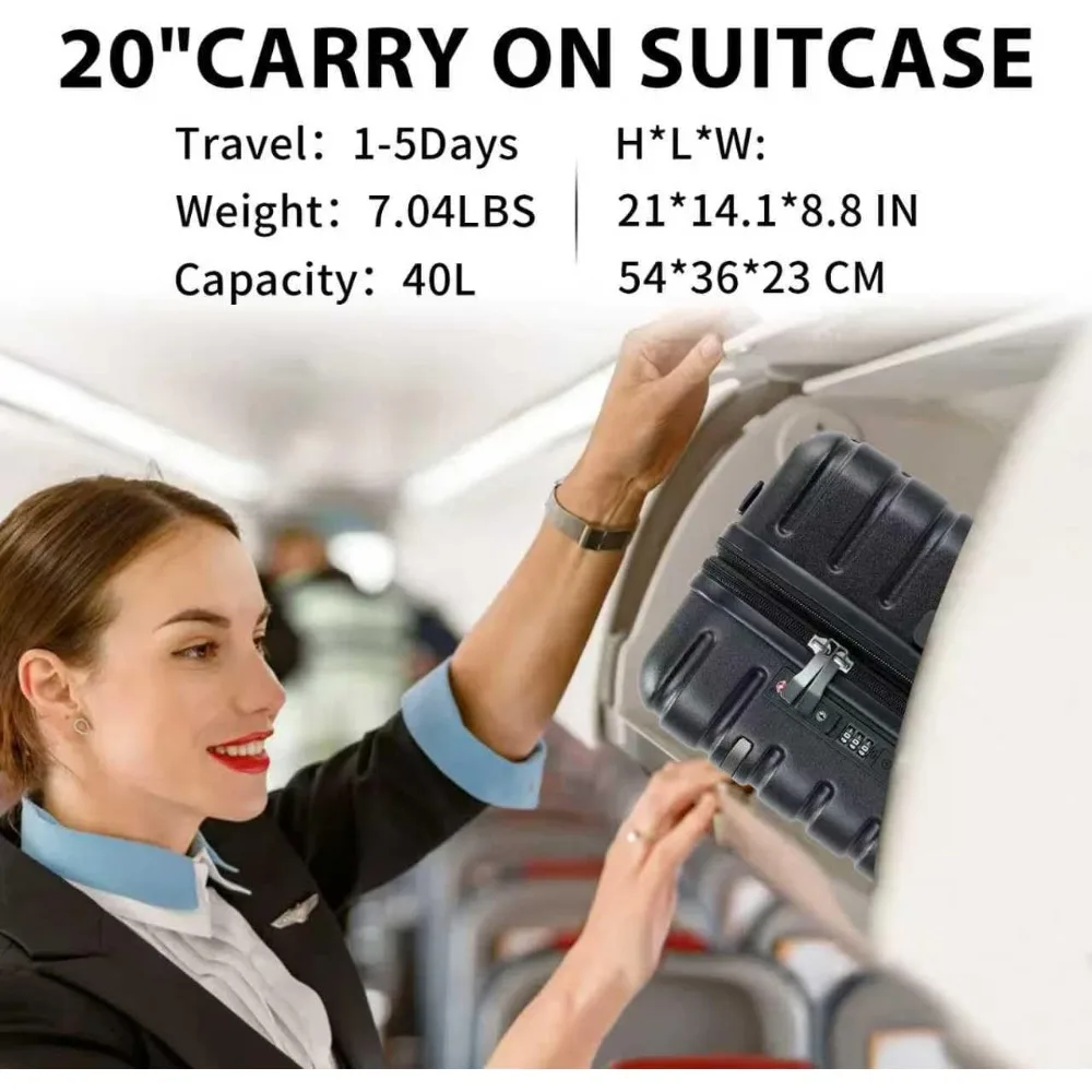 Expandable Hard Shell Spinner Luggage, Airline Approved Carry-On Suitcase with TSA Lock, 21x14x9 Inches Travel Companion