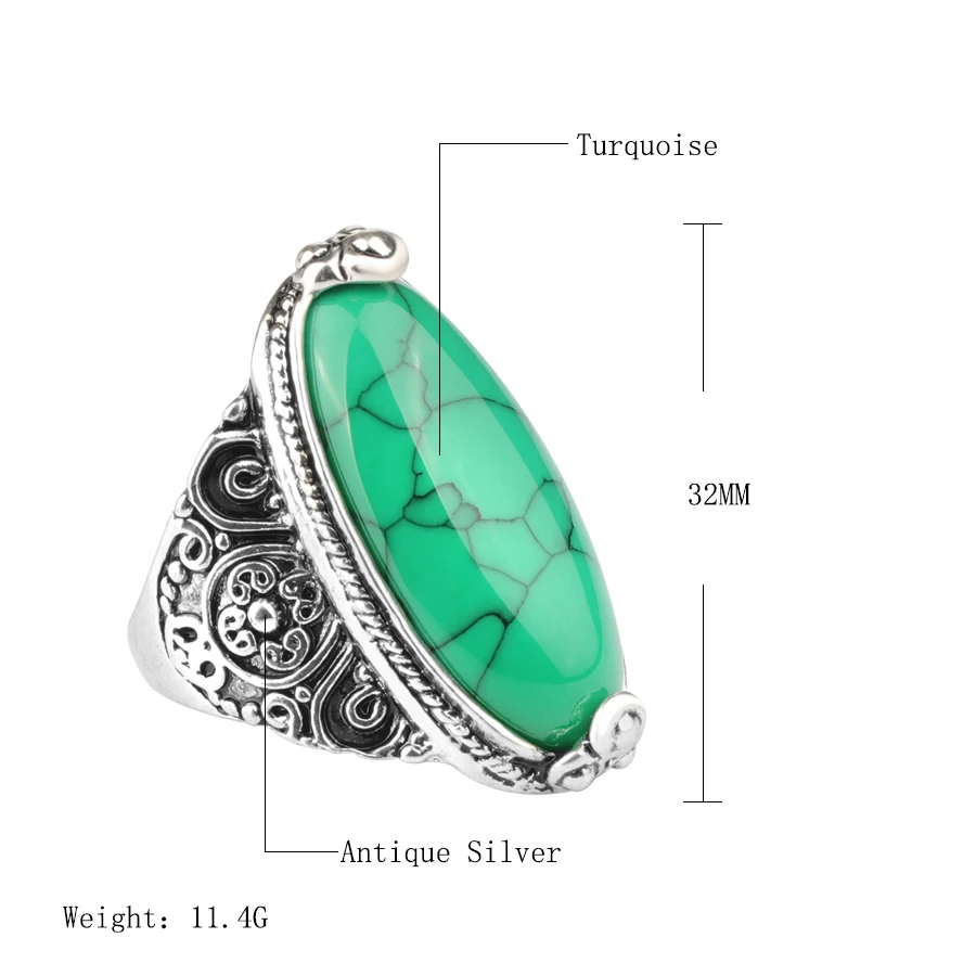 Wbmqda Hot Wreath Oval Emerald Natural Stone Rings for Women Men Vintage Look Antique Silver Luxury Fashion Jewelry 2023 New