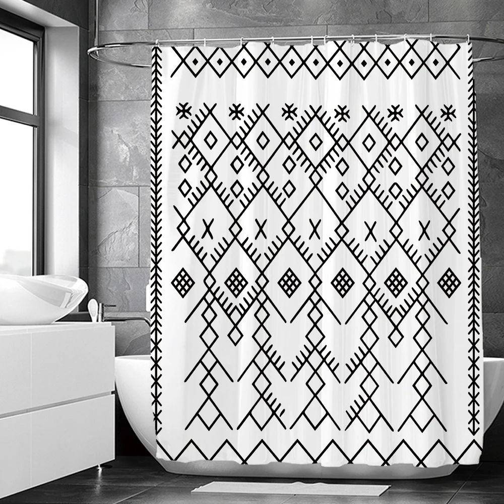 Black and White Simple line Pattern Shower Curtains Bathroom Bathtub Boho Decoration Bath Curtain Home Decor with Hooks