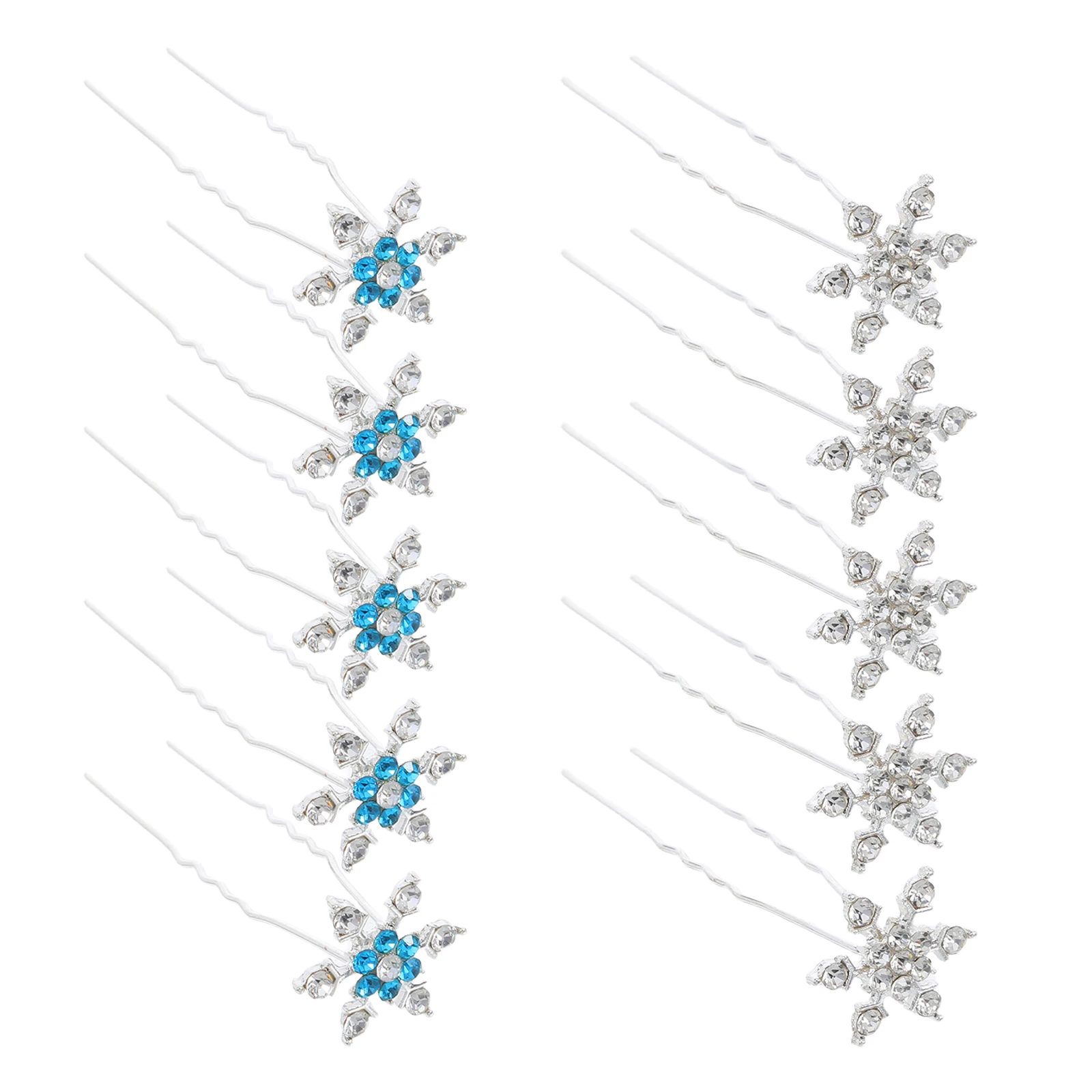 

10 Pcs Christmas Snowflake Hairpins Crystal Clips Bridal Accessories Fork Chinese Barrette Metal Stick U Shaped Bride