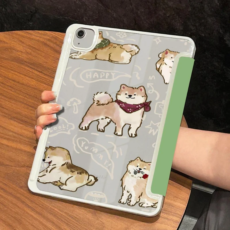 Flip Smart Cover for IPad Air 5 Air 4 10.9 Pro 11 2nd 3rd 4th Ipad Mini 6th Generation 2021 Ipad Pro 10.5 Cute Puppy Print Green