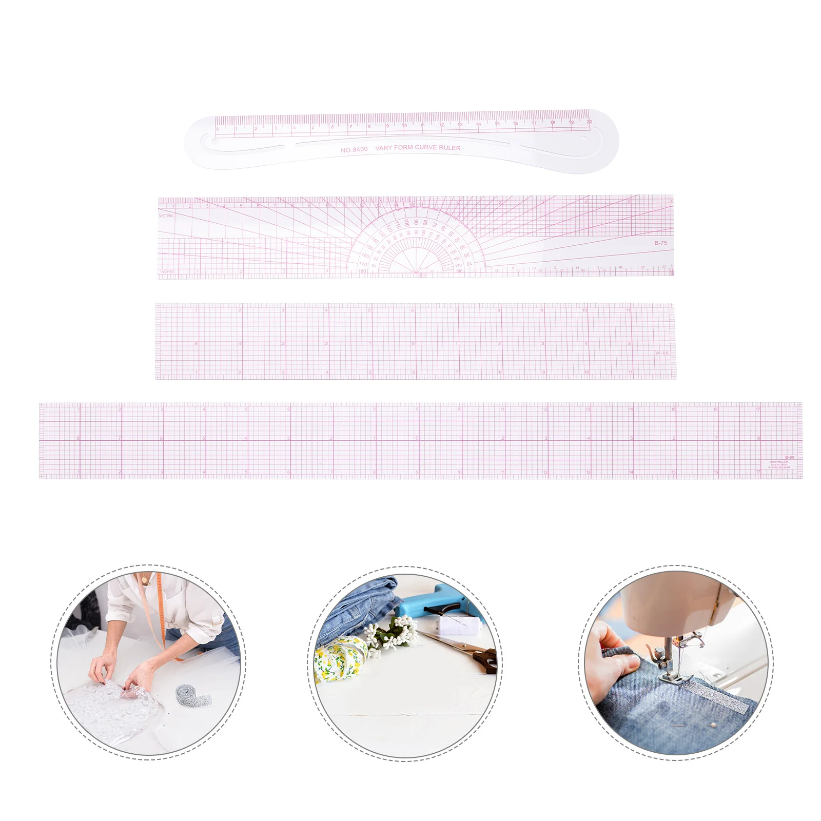 4 Pcs Cutting Ruler Sewing Rulers and Guides for Fabric Supplies Curve Pattern Making Quilting Plastic