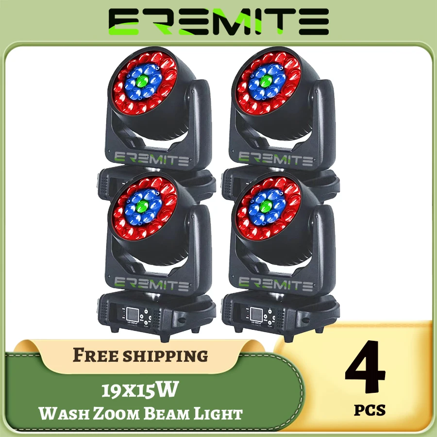 0 Tax 4Pcs 19x15W Zoom Wash Lyre Wash Dmx512 19X15W Led Wash Zoom Rgbw Moving Head Light Stage Spotlight For Dj Lights Nightclub