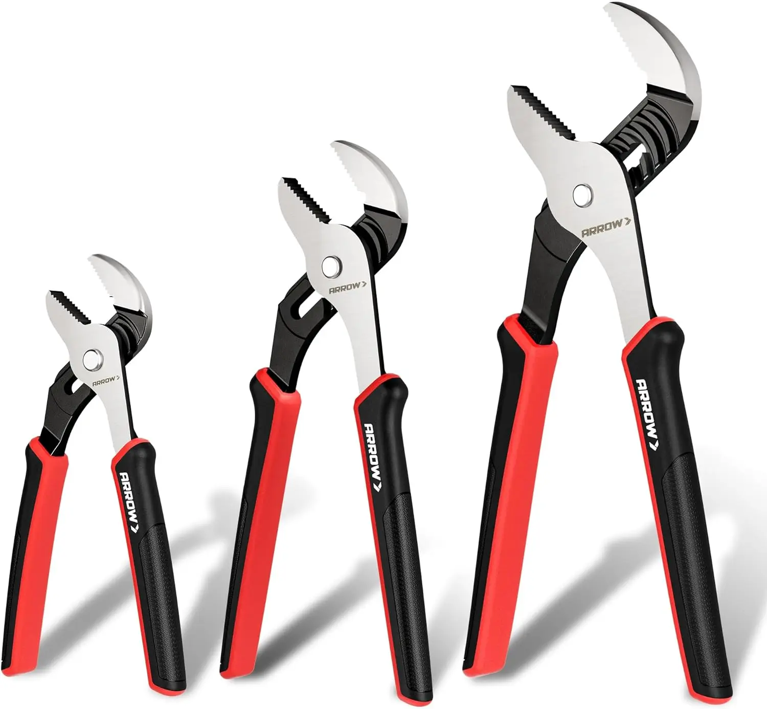 

ARROW 3-Piece Adjustable Groove Joint Pliers, 8'-12', TPR Handle, High Carbon Steel for Plumbing & Automotive Repair