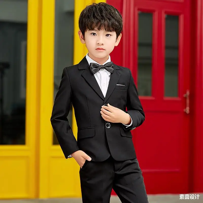 Flower Boys Formal Coat Pants Tie 3Pcs Suit Kids White Baptism Wedding Party Costume Children Performance Ceremony Costume Dress