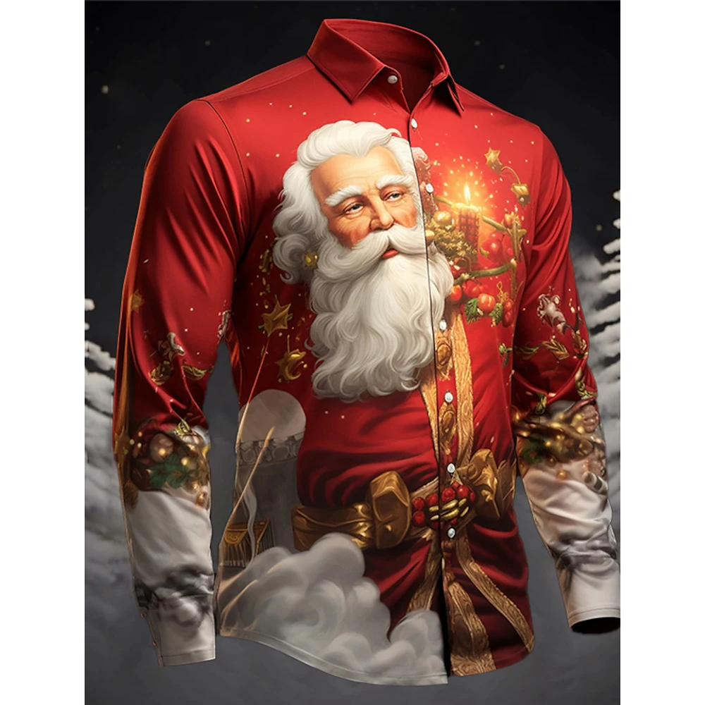 Heren Damesmode Creatieve kerstoverhemden 3D-print Kerstman Grafische tops met lange mouwen Losse casual comfortabele kleding