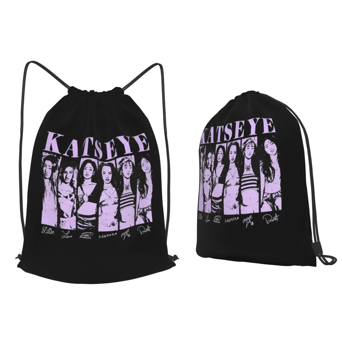 

Katseye Music Backpacks Portable Drawstring Bundle Pocket Storage Bag Book Bags for Travel Students