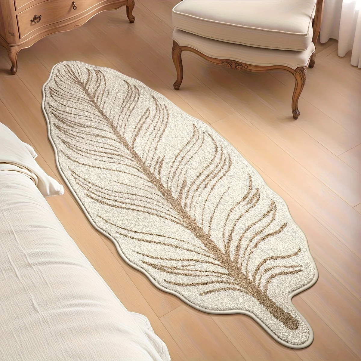 VIKAMA Feather Area Rug for Bedroom, Soft Flannel Plush Floor Mat, Anti Slip Non Fatigue Bedside Doormat, Home Decor