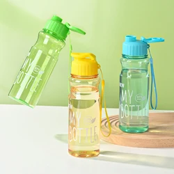 550ml Plastic Water Bottle Portable Sports Cup With Anti Drop Rope Outdoor Water Container Color Transparent Pet Flip Cover