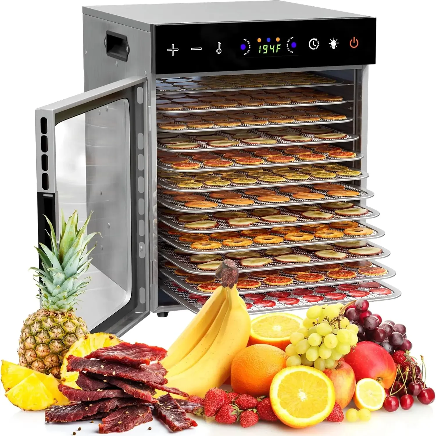 lager Food Dehydrator, 194℉ Temp Control & Digital Timer, 600W Fruit Dehydrator, Dehydrators for Food and Jerky, Dog Treats, Mus