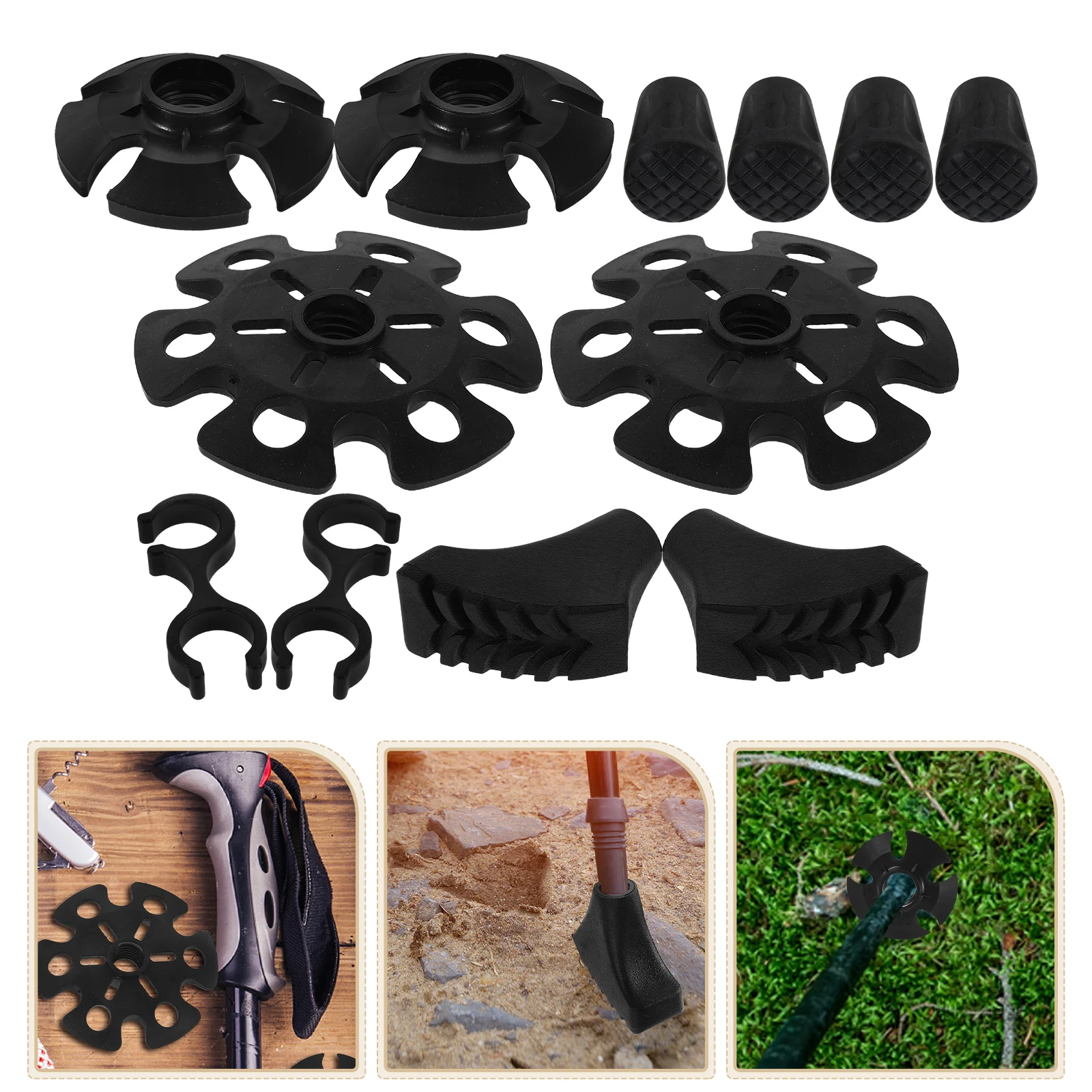 

12pcs Trekking Pole Accessories Set Replacement Tips Hiking Poles Walking Sticks Cane Tips Mud Proof Anti Slip Universal Fit